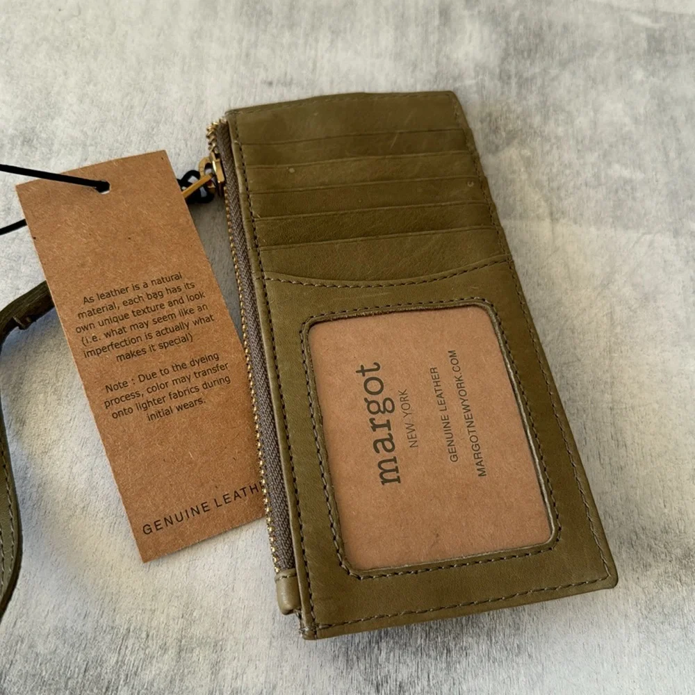 Margot Olive Green -grey slim leather Card case wallet wristlet